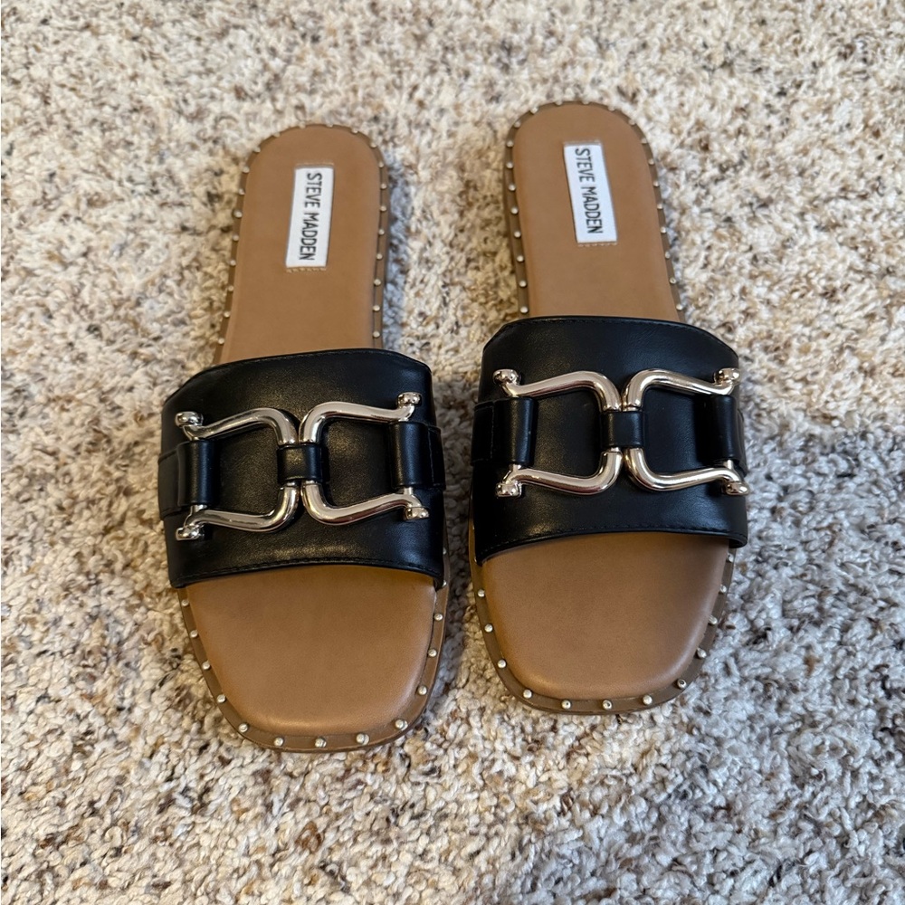 Steve Madden Black Sandals with Gold Detail